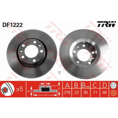 Remschijf TRW DF1222 voorkant, geventileerd, sterk gecarboniseerd, 1 Stuk