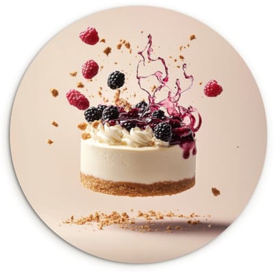 WallCircle® Wandcirkel 120x120 cm - Muurcirkel Cheesecake - Eten - Roze - Taart - Muurdecoratie woonkamer - Wanddecoratie slaapkamer - Kamer decoratie accessoires - Ronde schilderijen XXL
