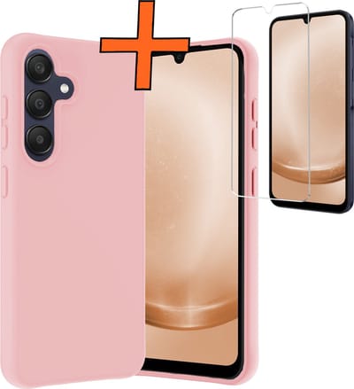 Hoes - Met Screenprotector - Geschikt voor Samsung Galaxy A25 - Sterk & Shockproof - Back Cover - Siliconen Case - Telefoon Hoes - Lichtroze