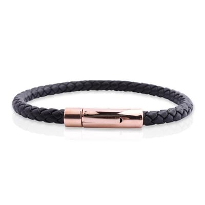 Armband Heren - Armband Mannen - Armband Dames - Heren Armband - Armband - Leer met Rosé Goudkleurige Schakel - Mason