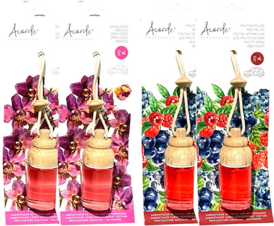 Luchtverfrisser toilet 4x - Orchidee / Rode vruchten - Orchid / Red fruits - 8 ml - Hanger - Hangers - Verfrisser - Geurverfrisser - Parfum - Geur - Hout - Houten - Geurflesje - Fles - Flesje - Flesjes - Klein - Kleine - Wc - Roze - Rood