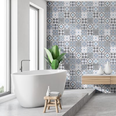 Zelfklevende tegelmuurstickers voor keuken en badkamer - 60 cementtegelstickers (Azulejos Ejido) - 60 stickers, 15x15cm