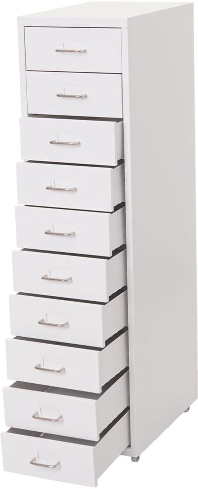 Trolley kast Boston T851, stalen ladekast, 110x28x41cm 10 laden ~ wit