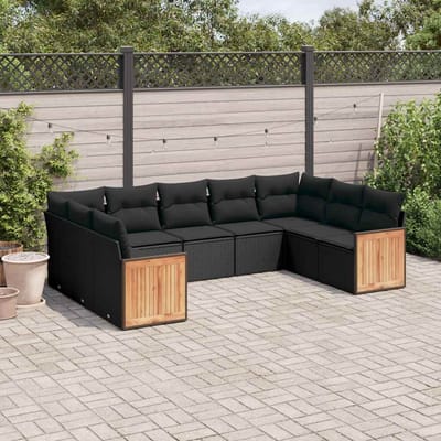 vidaXL - 9-delige - Loungeset - met - kussens - poly - rattan - zwart