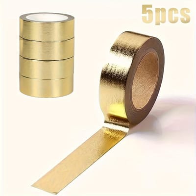 5pcs Foil Paper Tape 0.59in X196.85 In(15mm*5M) Paper Tape, MaskingTape Craft Supplies Tape for Scrapbooking DlY Craft Decoration FoilPaper 5pcs beige