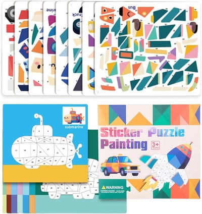 Puzzel Stickers - Creatief Speelgoed - Fijne Motoriek - 3D Voertuigen Thema - 24 x 21 cm - Verkeersgeld