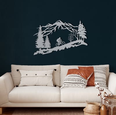 Wanddecoratie | Fietser / Biker | Metal - Wall Art | Muurdecoratie | Woonkamer |Zilver| 100x64cm