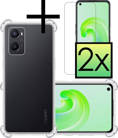 Hoesje - Met Screenprotector - 2 Stuks - Geschikt voor OPPO A76 - Sterk & Shockproof - Siliconen Case - Back Cover - Telefoon Hoes - Shock Proof - Transparant