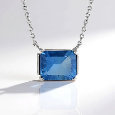Cavill - Zilveren Ketting - 925 Sterling Zilver Gerhodineerd - Fluoriet Edelsteen 5,78 ct - Achthoekig Geslepen - Verstelbaar Elegant