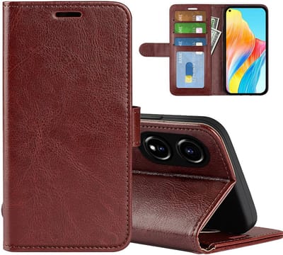 MobyDefend Hoesje - Geschikt voor Oppo A78 (5G) - Wallet Book Case (Sluiting Achterkant) - Bruin