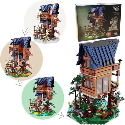 Bouwstenen Boomhut - Klembouwstenen Set - Creatief Bouwen - 4 Seizoenen Varianten - 1155 Delen - Multicolor