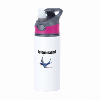 Hacebo® - blauwe vogel met eigen naam waterfles met rietje roze - Vogels - dieren liefhebber - iemand die houdt van vogels - verjaardag - cadeau - kado - geschenk - water fles - 650ML