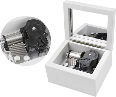 Gegraveerde Muziekdoos - Houten Speeldoos Spiegel - Muziek Afspelen - Zonder Batterijen - 7.6 x 6.6 x 4.8 cm - Wit