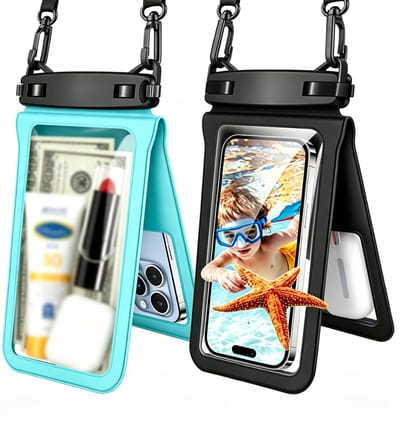 Waterdichte tas - 2-Pack Waterdichte Telefoonhoes IPX8 - 12*22.5cm - 6.7 Inch Waterdichte Telefoontas met Dubbele Opbergruimte - Telefoon Dry Bag met Verstelbaar Koord - Voor Strand, Cruise, Zwemmen, Kajakken & Watersport - Zwart + Groen