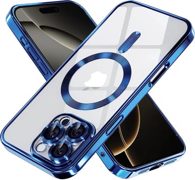 Hoesje geschikt voor Apple iPhone 16 Pro Max - Techsuit Luxury Crystal Back Cover - Geschikt voor MagSafe - Transparant/Donkerblauw