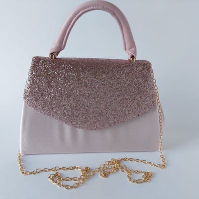 Clutch - handtas - Dames - Pastel roze Satijn - Met Glitter Omslag