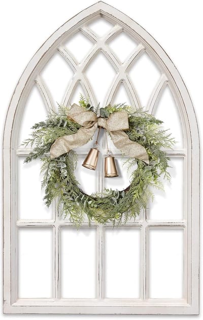 Decoratief venster van verouderd hout - rustieke wanddecoratie - 1 stuk - hout - 50 x 2,5 x 80 cm