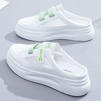 Witte Schoenen voor Dames Zomer Nieuw Mesh Hoogte Verhogend Gesloten Teen Halve Pantoffels Klittenband Platform Casual Damesschoenen 40 gray