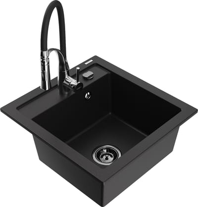 Mexen Vito granieten spoelbak 1-komorig met keukenmengkraan Aster, zwart - 6503-77-73450-07-B