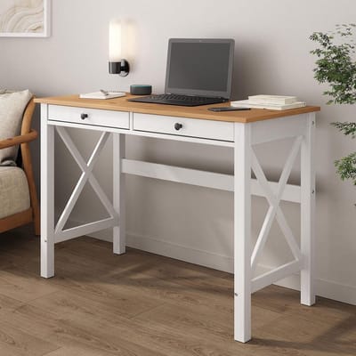 Bureau van massief hout - Home office tafel Computertafel - Thuiswerken - Met 2 laden