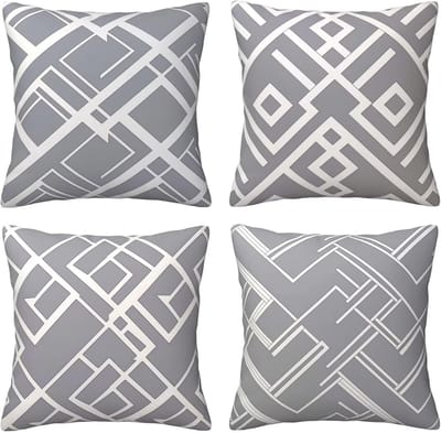 Kussenslopen van 65 x 65 cm, set van 4 stuks, zachte fluwelen kussenslopen met onzichtbare rits, voor slaapbank, woondecoratie, grijs en wit geometrie, set van 4 kussenslopen 26 x 26 inch U5087