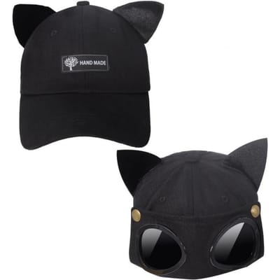 Nieuwe Mode Met Kattenoren Aviator Bril Pet Zonnebril Voor Vrouwen Eendjespet Voor Zonbescherming Adjustable black