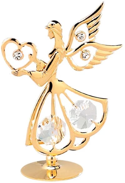 24k goud verguld heilige engel met hart en met helder Bohemia kristal