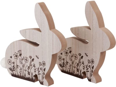 Bunny Wood Zittend Bloemenpatroon Naturel Wit 24×24cm 2 st, 2 Stück