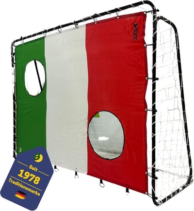 Voetbaldoelset 213 x 152 x 76 cm in zwart met doelmuur "Italië"