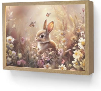 Nachtlampje 40x30 cm - Kinder lamp - Konijntje - Bruin - Bloemen - Vlinders - Tafellamp kinderkamer draadloos - Slaapkamer lampje - Bedlamp kinderen - Kinderlampje - Wandlamp babykamer - Nachtlampjes