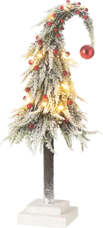 J-Line decoratie kerstboom muts Sneeuw - kunststof - groen/rood - medium - LED lichtjes