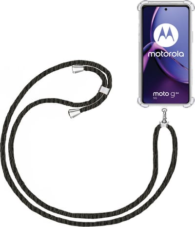Telefoonkoord + Hoesje Geschikt voor Motorola Moto G84 - Lengte Verstelbaar - Telefoonketting - Shock Proof Case - Zwart