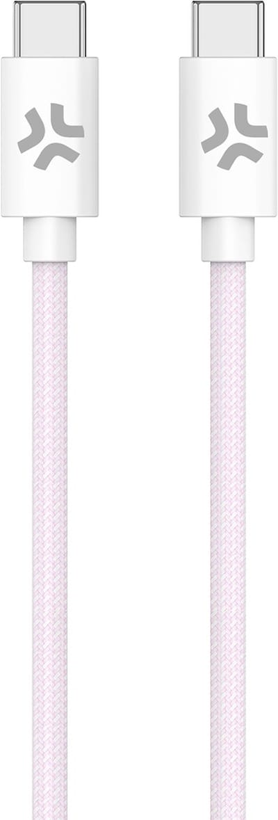 Celly USB-C naar USB-C kabel – Voor Android & iPhone - Katoen Gevlochten – Tot 100 Watt - Duurzaam en stevig - 1,5 meter - Roze