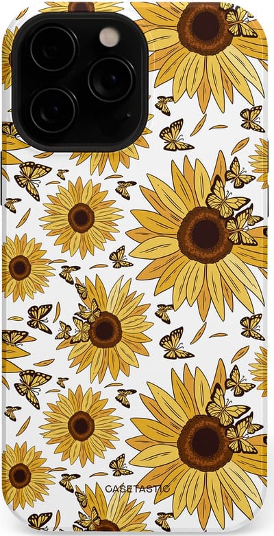 Casetastic Hoesje Geschikt voor Apple iPhone 13 Pro Max Magsafe - Stijlvolle Beschermende Duo-layer Case - Zonnebloem Zomer met vlinders