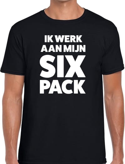 Ik werk aan mijn SIX Pack tekst t-shirt zwart voor heren - heren feest t-shirts S