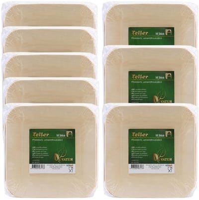 Humbert Taartbordjes - gebaksbordjes - van geperst hout karton - 80x - beige - vierkant - Dia 14 cm - party bordjes - wegwerp servies