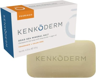 Kenkoderm Psoriasis Dead Sea Mineral Salt Zeep 120g met Arganolie & Salicylzuur – Natuurlijke Exfoliërende Gezichts- & Lichaamszeep voor Gevoelige Huid – Parfumvrij & Kleurstofvrij