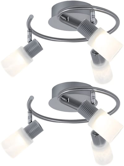 LED zwenkbare plafondlamp Spotrondell glazen albasten woonkamer, mat nikkel chroom, 3x 5W 300Lm warm wit, DxH 28x14,5 cm, set van 2