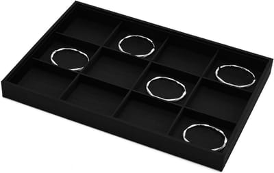 Stapelbare Sieraden Organizer met 12 Vakken - PU-Leer Lade Inzet voor Kettingen & Armbanden - Zwart