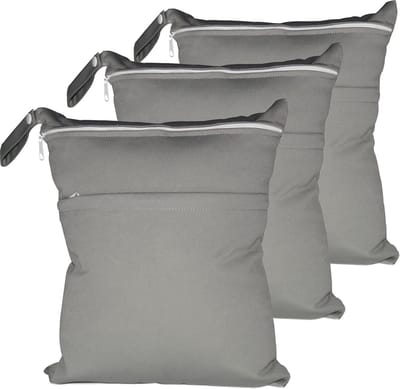 Herbruikbare luiertas met 2 ritszakken, 3-delige set van 30 x 36 cm, ideaal voor luiers, natte en droge spullen, grijs