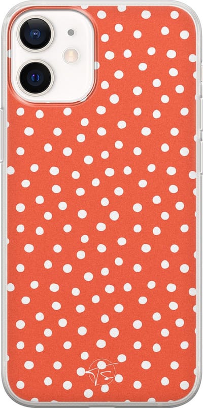 Hoesje geschikt voor iPhone 12 Mini - Oranje stippen - Soft Case - TPU - Gestipt - Oranje - Mooie Telefoonhoesjes