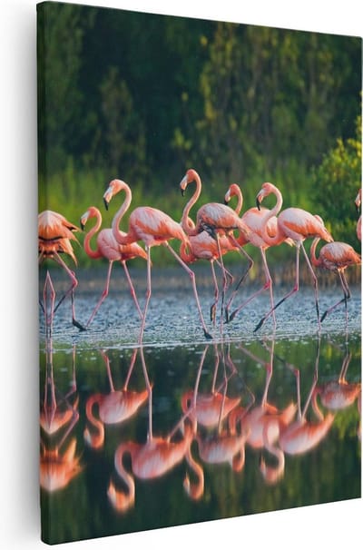 Artaza Canvas Schilderij Vogels - 40x50 cm - Wanddecoratie Flamingo - Muurdecoratie Dieren - Kamer Accessoires Waterpartij