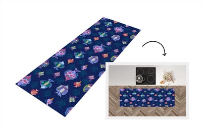 Keukenloper - Loper keuken - Vissen - Patronen - Aquarium - Regenboog - Kind - 150x50 cm - Keukenloper vinyl