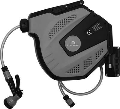 CoolHome Wandslangenbox 15 meter + 1,5 meter - Tuinslang met haspel- Slangenhouder 180° Draaibaar - Tuinslanghaspel Zwart - Grijs
