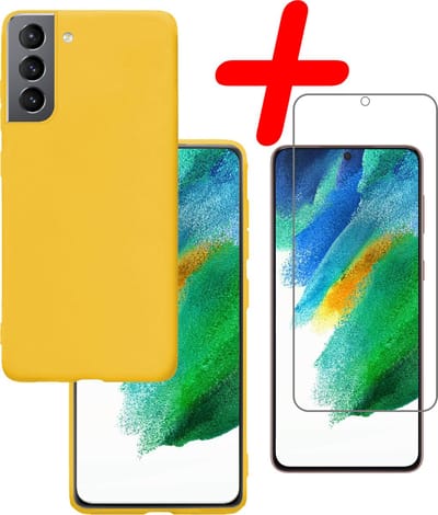Hoesje Met Screenprotector - Geschikt voor Samsung Galaxy S21 FE - Sterk & Shockproof - Back Cover - Siliconen Case - Telefoon Hoes - Geel