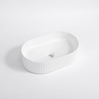 FugaFlow Efficiente Arredo waskom - 50x32x12cm - geribbeld - ovaal - keramiek - wit glans