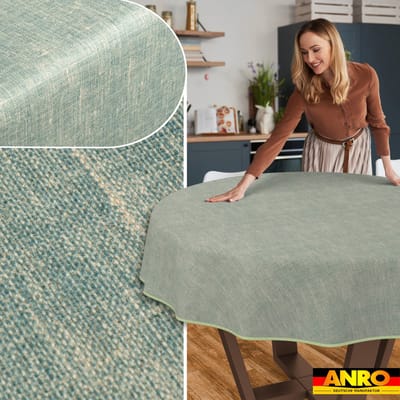 ANRO Tafelkleed Effen linnenlook Blauw Rond Ø100cm Met sierband Afwasbaar Waterafstotend