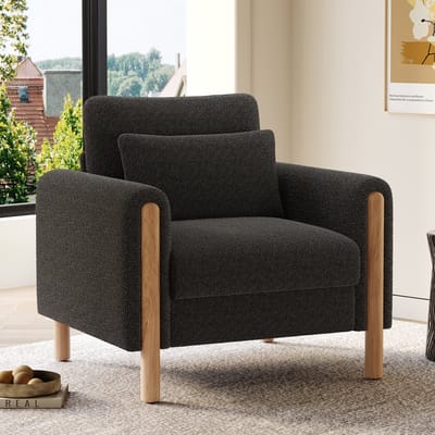 Gutent-Bank Moderne fauteuil met dik kussen, comfortabele eenpersoonsstoel met zachte bekleding, relaxfauteuil voor woonkamer, kantoor of slaapkamer, comfortabele fauteuil, grijs.