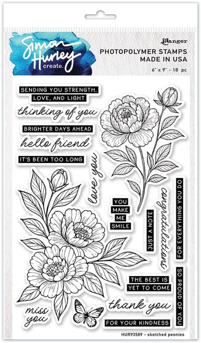 Simon Hurley clear stamps - Sketched peonies