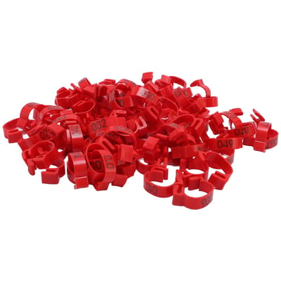 100 PIÈCES Anneaux de Patte de Poulet 20 mm 001 à 100 Étiquettes d'Identification de Patte pour Volailles Poussins Canards Pigeons Oie Caille rouge